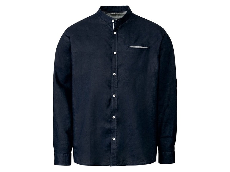 Linnen heren blouse plus size XXL (45-46), Marine