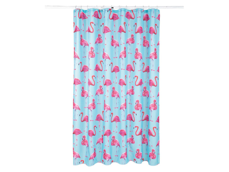 Douchegordijn, 180 x 200, met 12 ogen en Flamingo