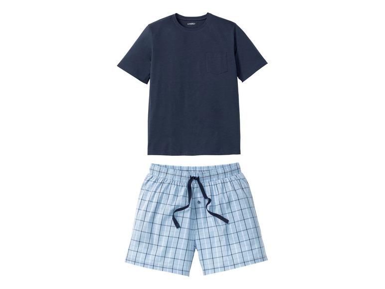 Korte heren pyjama XXL (60-62), Lichtblauw-donkerblauw geruit