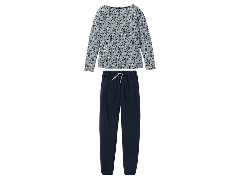 Dames pyjama XS (32-34), All-over-print-grijs-donkerblauw